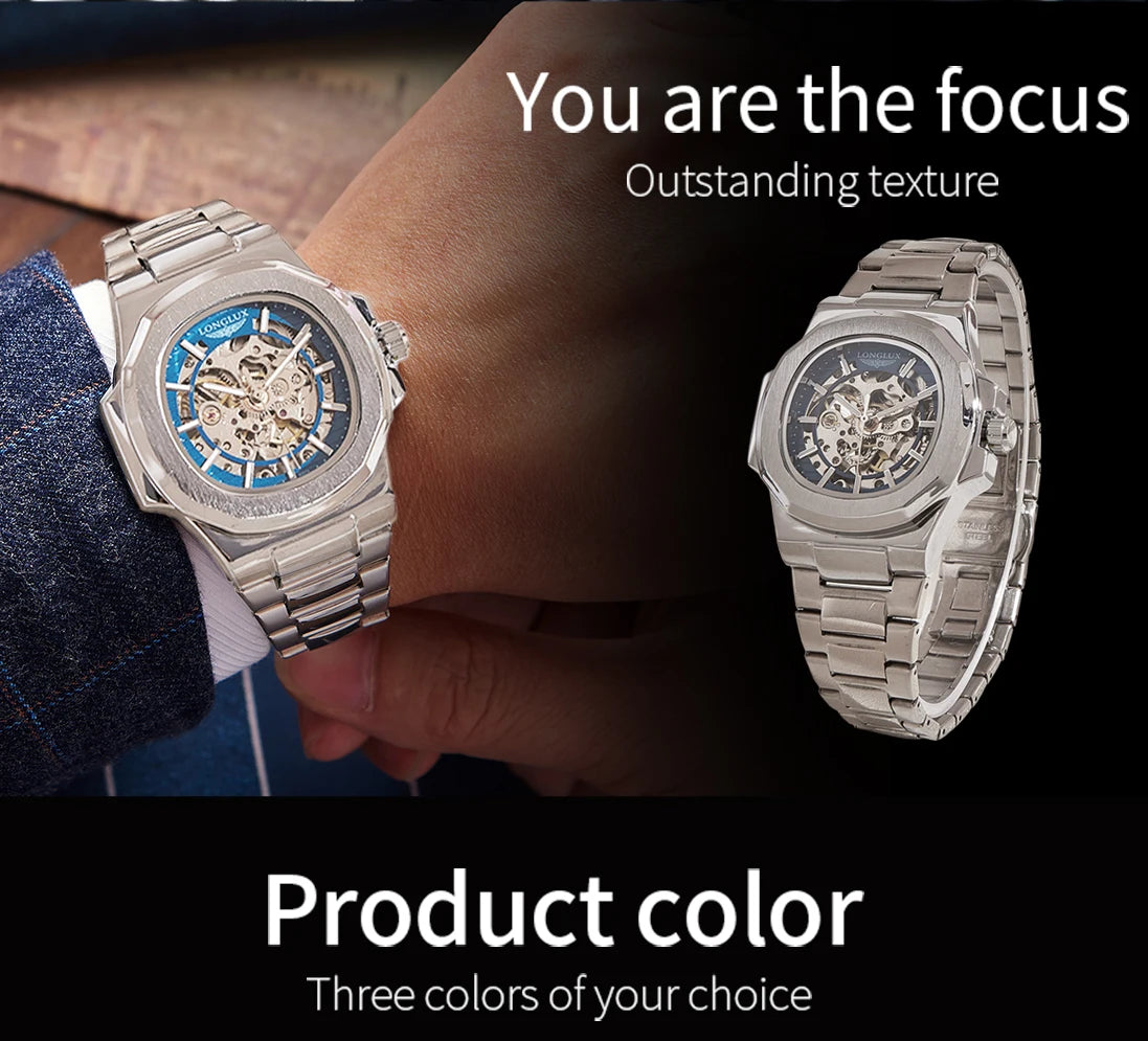 LONGLUX Men's Luxury Mechanical+Stainless Steel Wristwatch