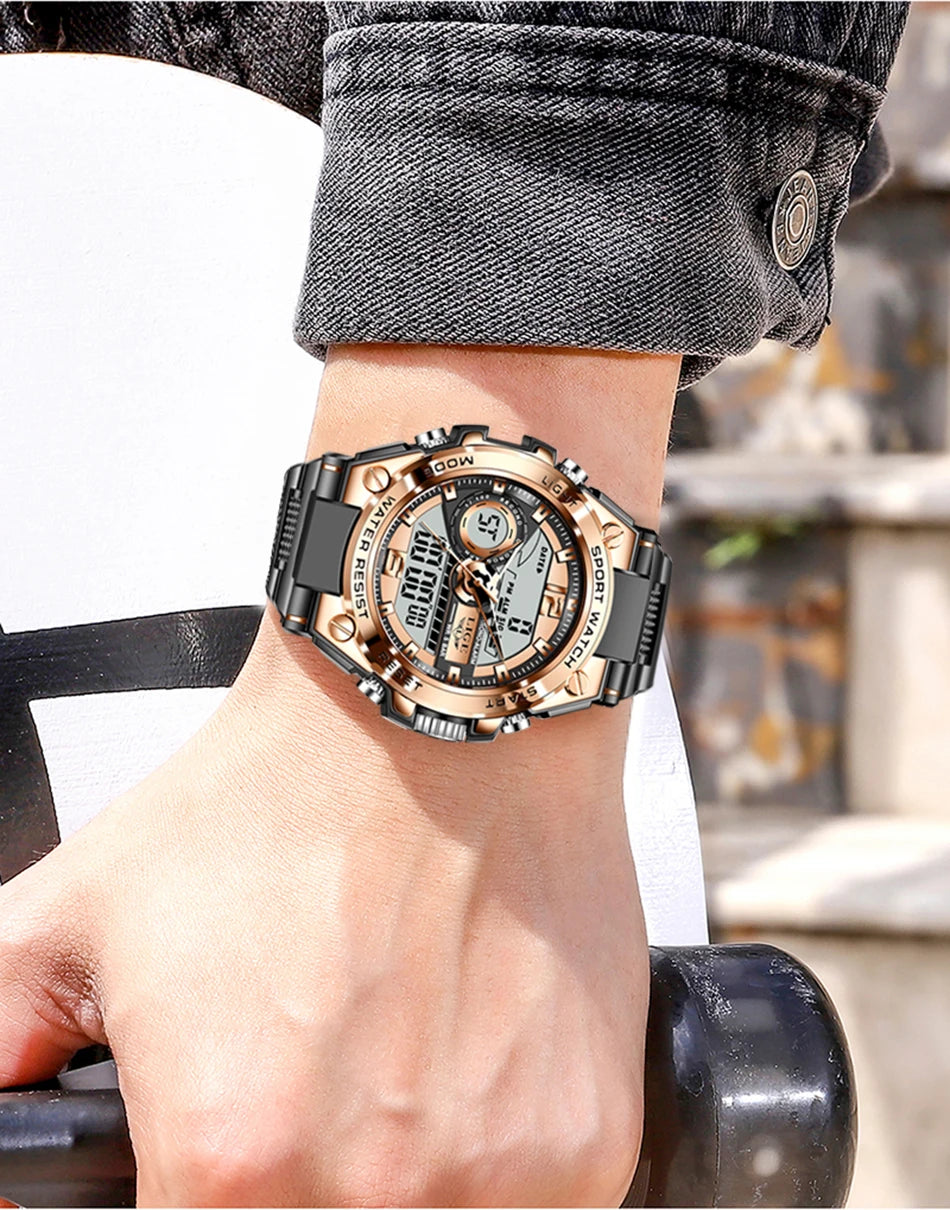 LIGE Men's Digital Sport Military Watch 50m Waterproof LED