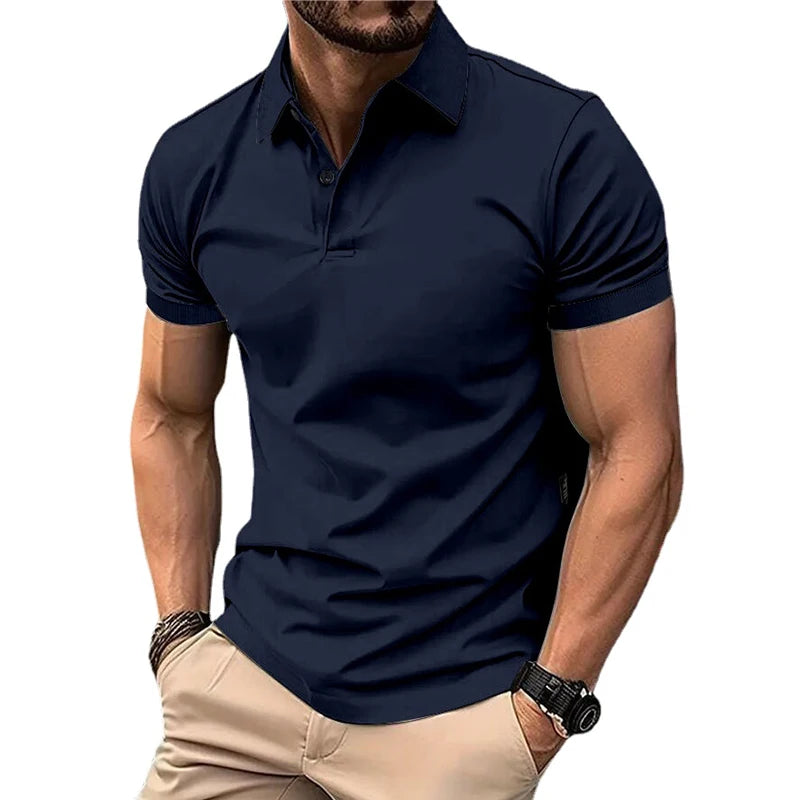 CHIROM SUPPLY Men's Solid Color Lightweight Summer Casual Short Sleeve Polo Button Shirt