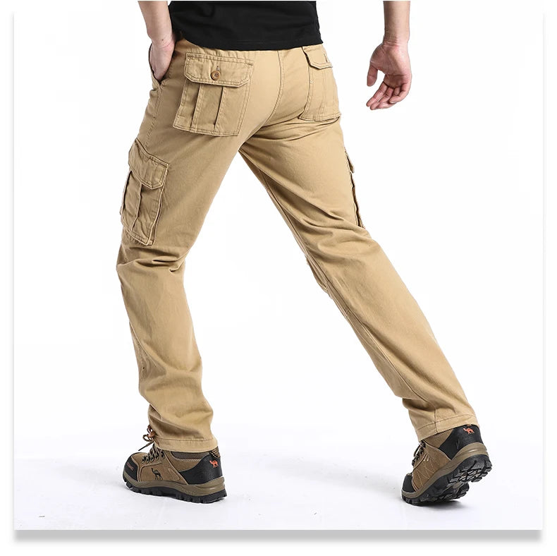 CHIROM SUPPLY Men's Pure Cotton Large Loose Pocket Tactical Pants with Elastic Waistband