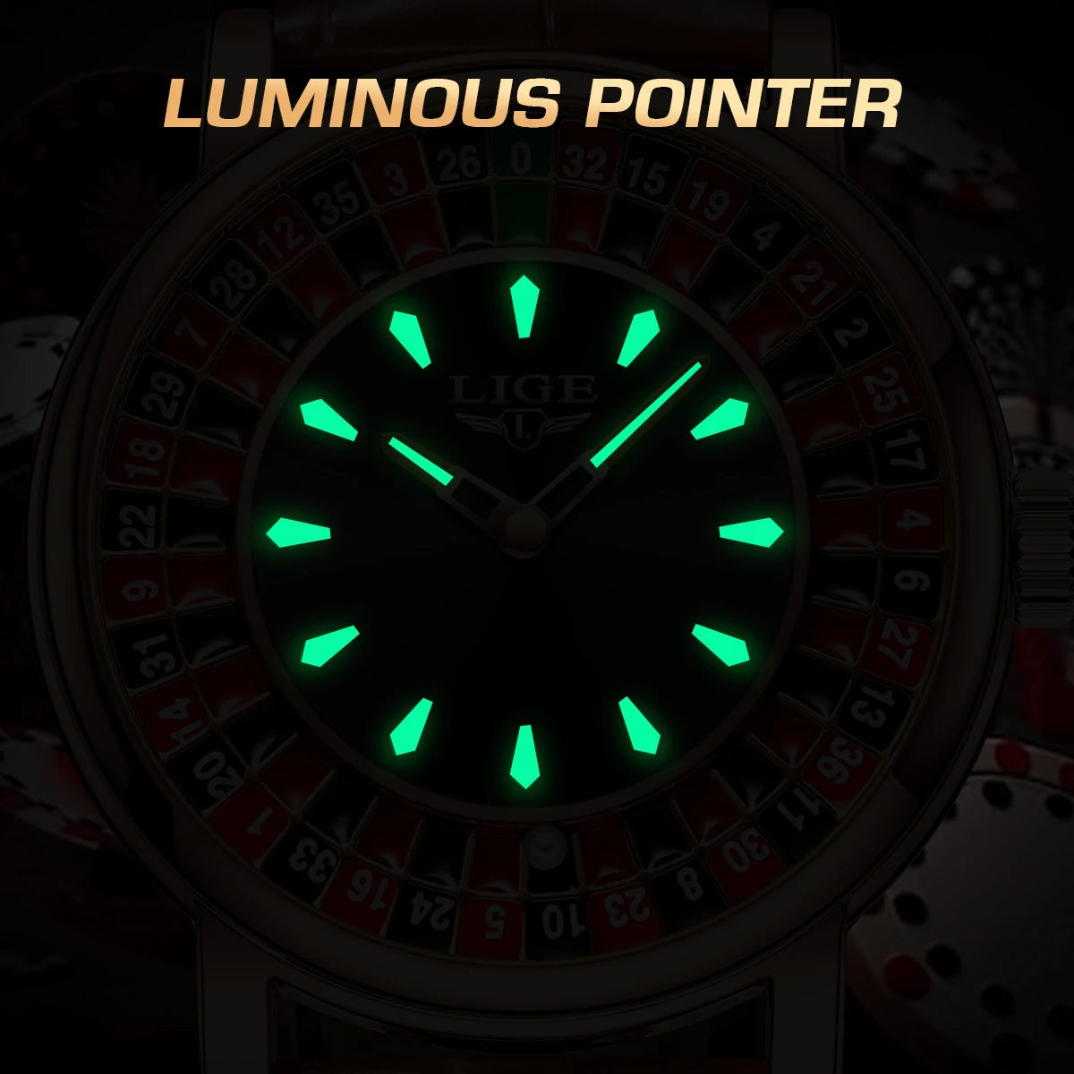 LIGE Men's Fashion Brown/Black Leather Watch Rotating Dial Las Vegas Roulette Waterproof