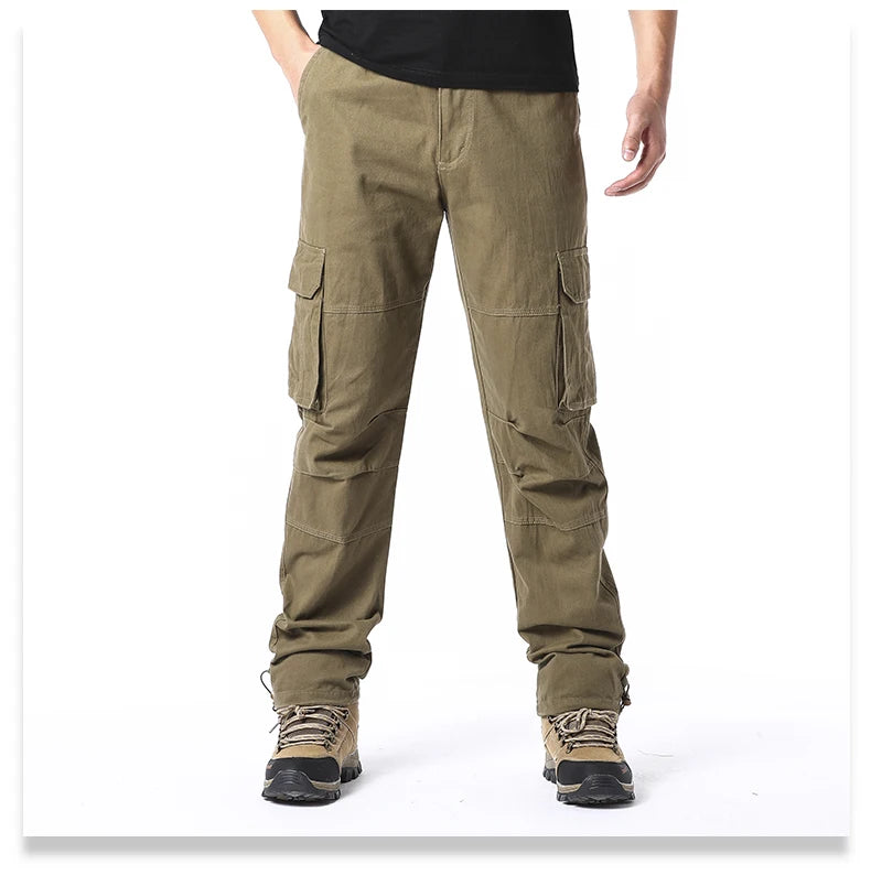 CHIROM SUPPLY Men's Pure Cotton Large Loose Pocket Tactical Pants with Elastic Waistband