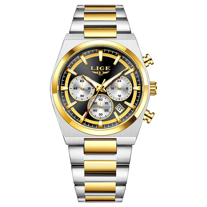 LIGE Men's Luxury Waterproof Watch Luminous Date Chronograph & Stainless Steel