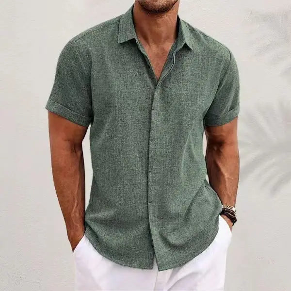CHIROM SUPPLY Men's Short-sleeved Cotton Linen Button Shirt