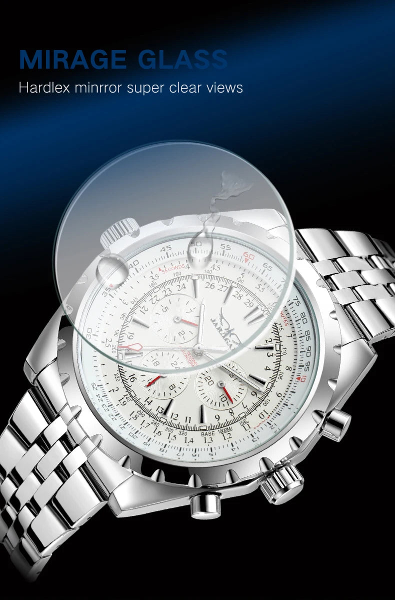 JARAGAR Men's Military Luxury Sport Watch Brand with Silver Stainless Steel Strap
