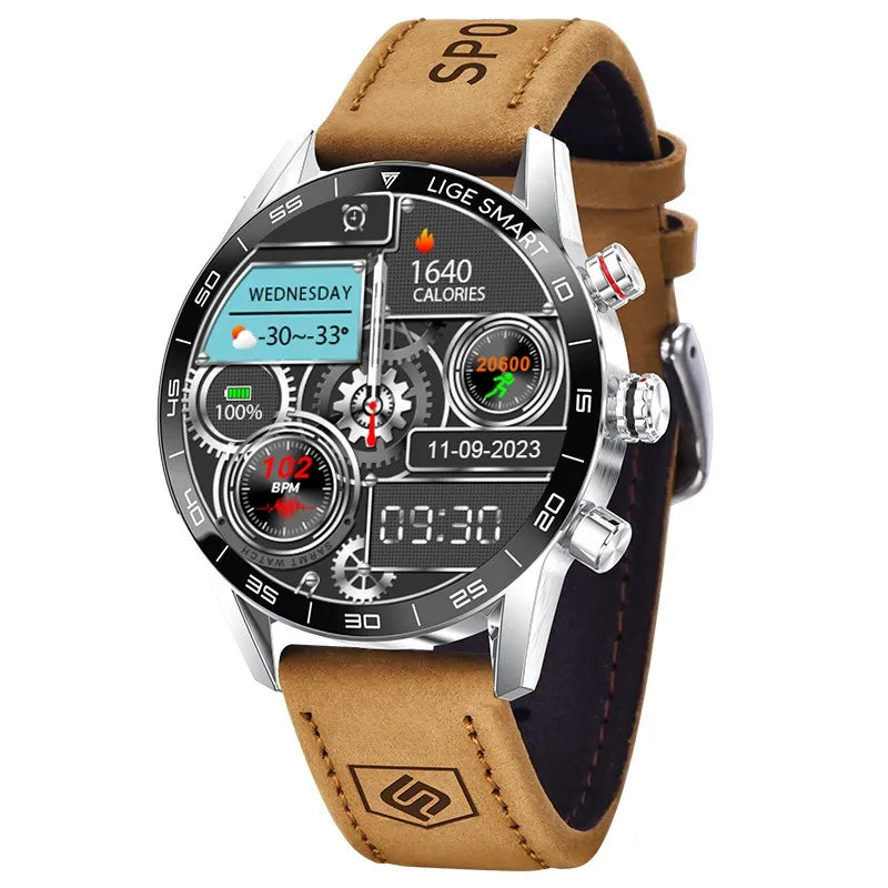LIGE Men's Rugged Military GPS SmartWatch with HD Screen, Heart Rate, and Bluetooth