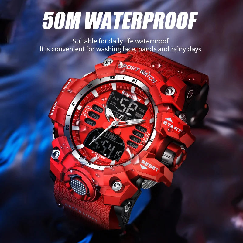 FOXBOX Men's Waterproof Sports Chronograph Military Quartz Digital Wristwatch