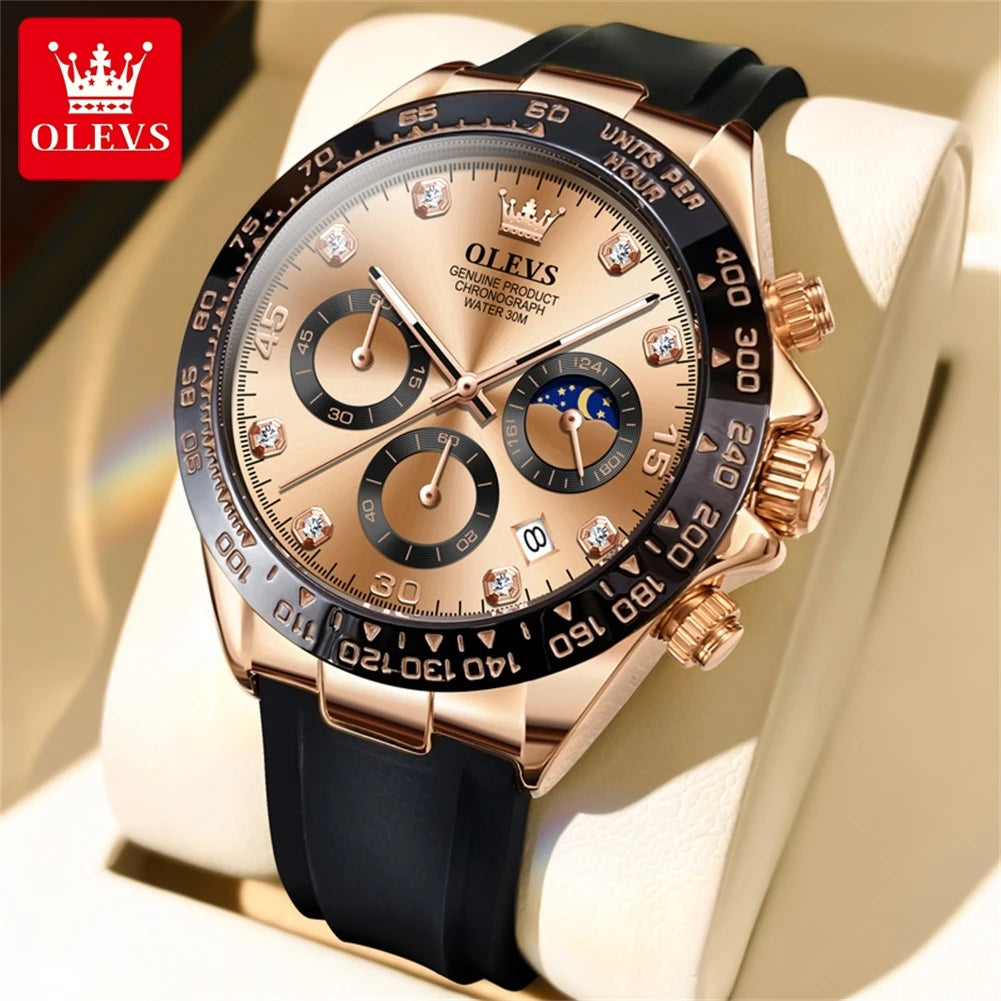 OLEVS Men's Luxury Sport Silicone Watch Chronograph Multifunction Waterproof