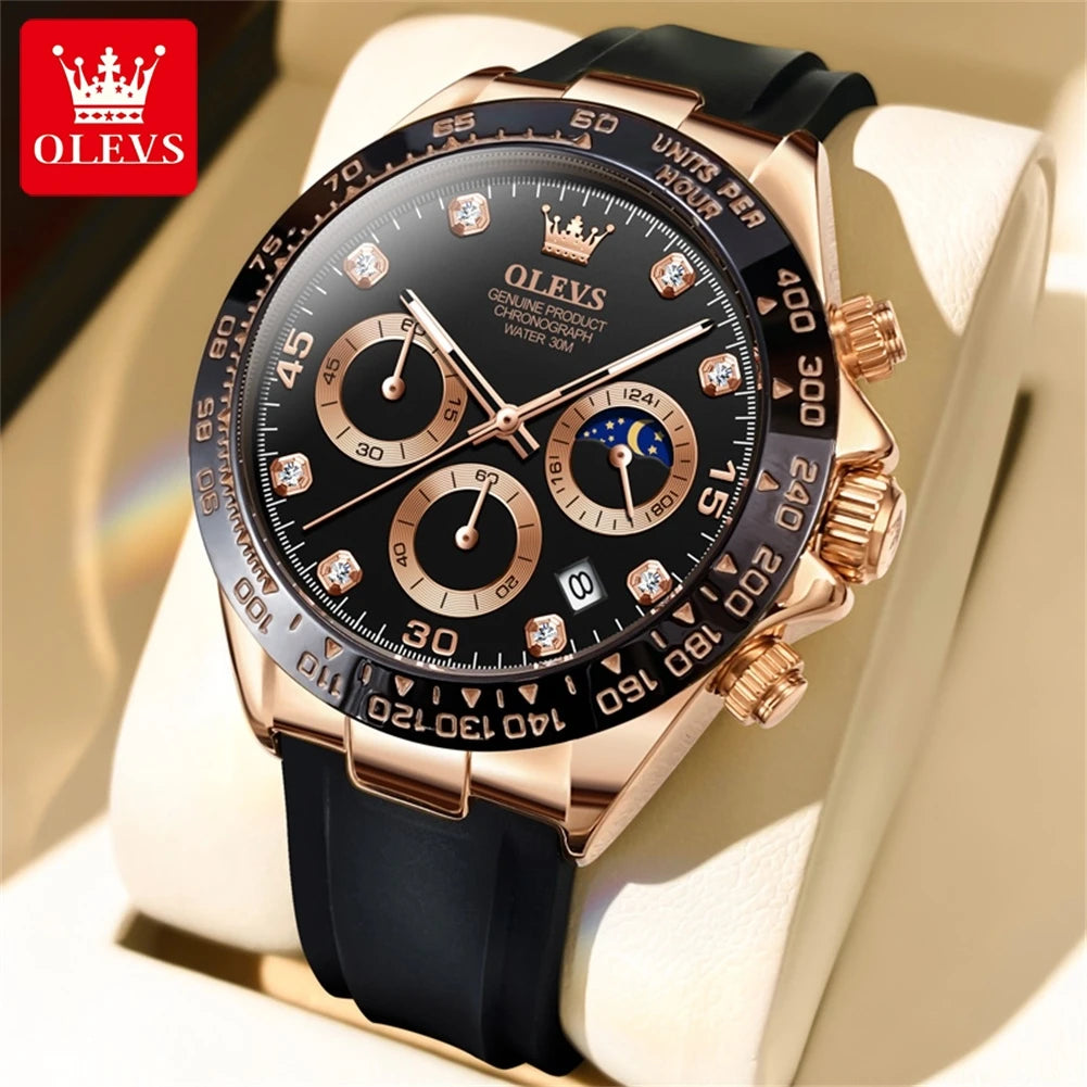 OLEVS Men's Luxury Sport Silicone Watch Chronograph Multifunction Waterproof