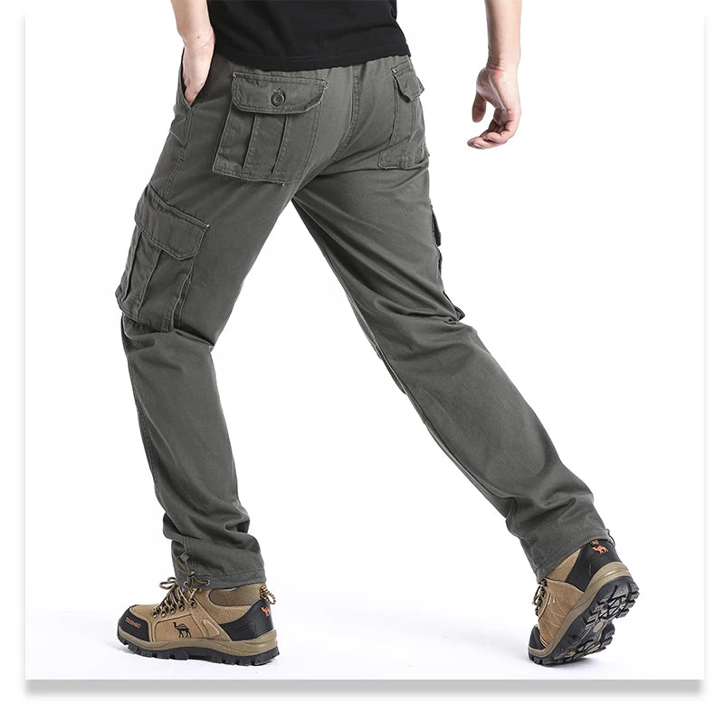 CHIROM SUPPLY Men's Pure Cotton Large Loose Pocket Tactical Pants with Elastic Waistband