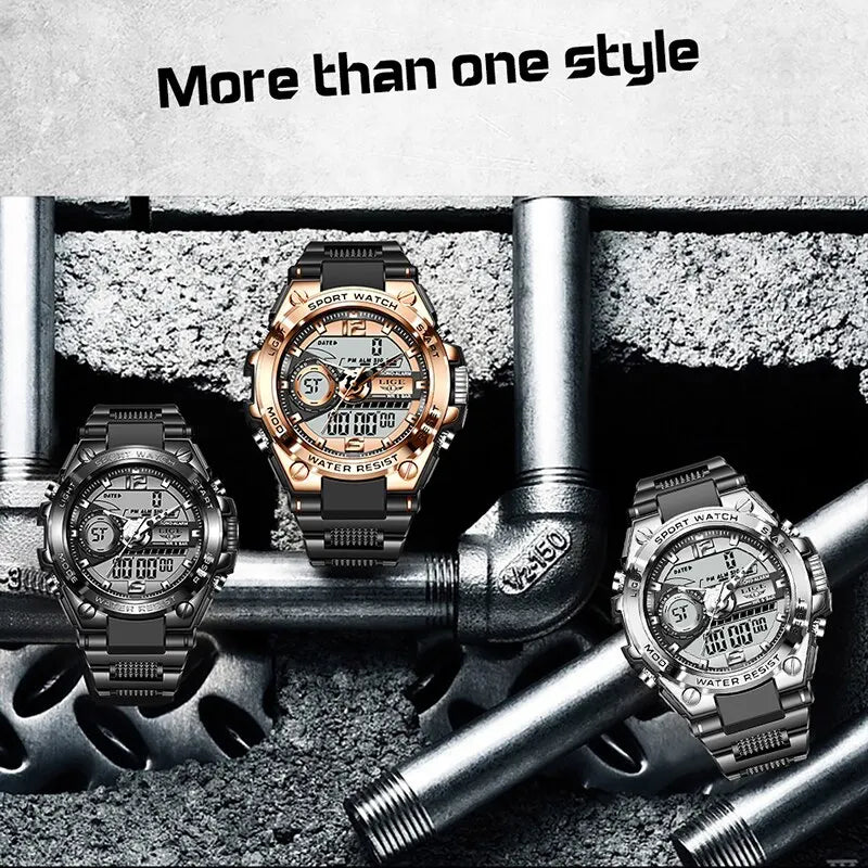 LIGE Men's Digital Sport Military Watch 50m Waterproof LED