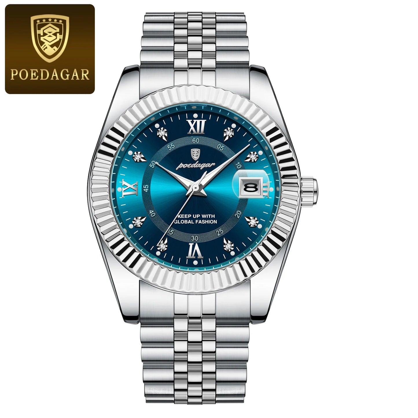POEDAGAR Men's Stainless Steel Luxury Sport Wrist Watch Waterproof Luminous