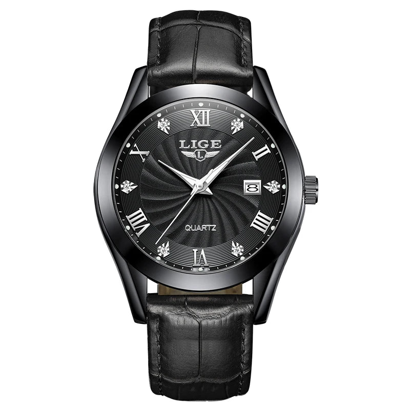 LIGE Men's Luxury Leather Sports Watch Waterproof Luminous