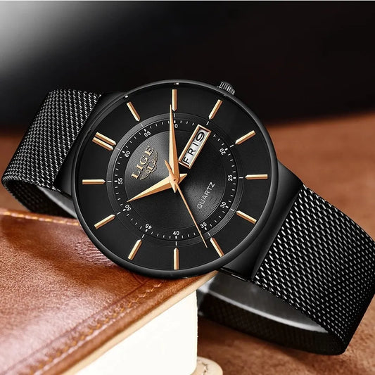 LIGE Luxury Men's Ultra Thin Watch Waterproof