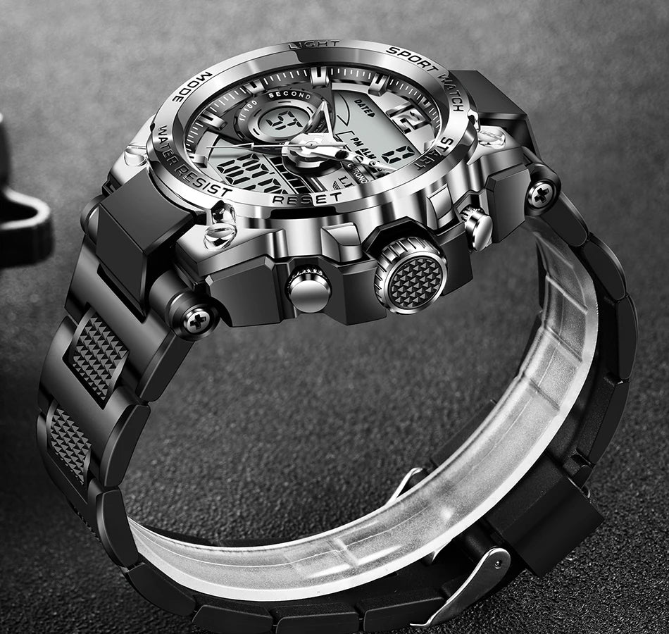 LIGE Men's Digital Sport Military Watch 50m Waterproof LED