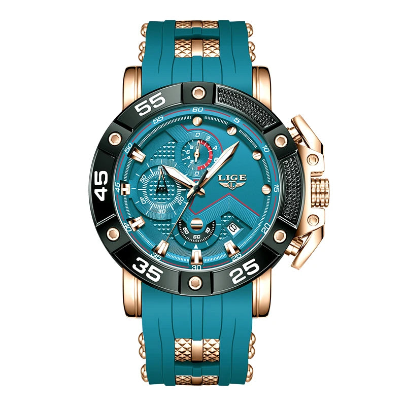 LIGE Men's Military Sports Watch with Silicone Strap Waterproof