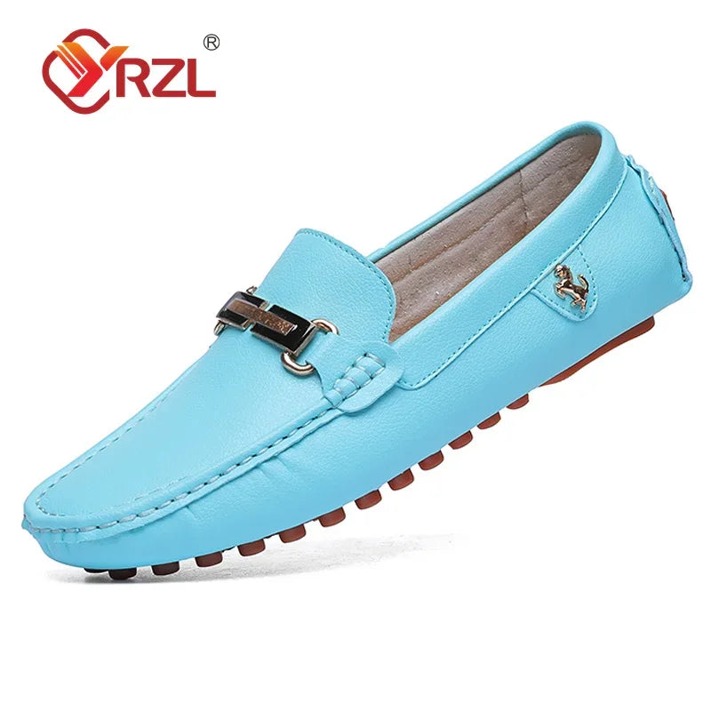YRZL Men's Handmade Luxury Loafers PU Leather Flats Slip-on Shoes