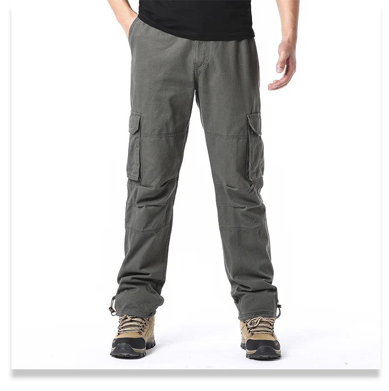 CHIROM SUPPLY Men's Pure Cotton Large Loose Pocket Tactical Pants with Elastic Waistband
