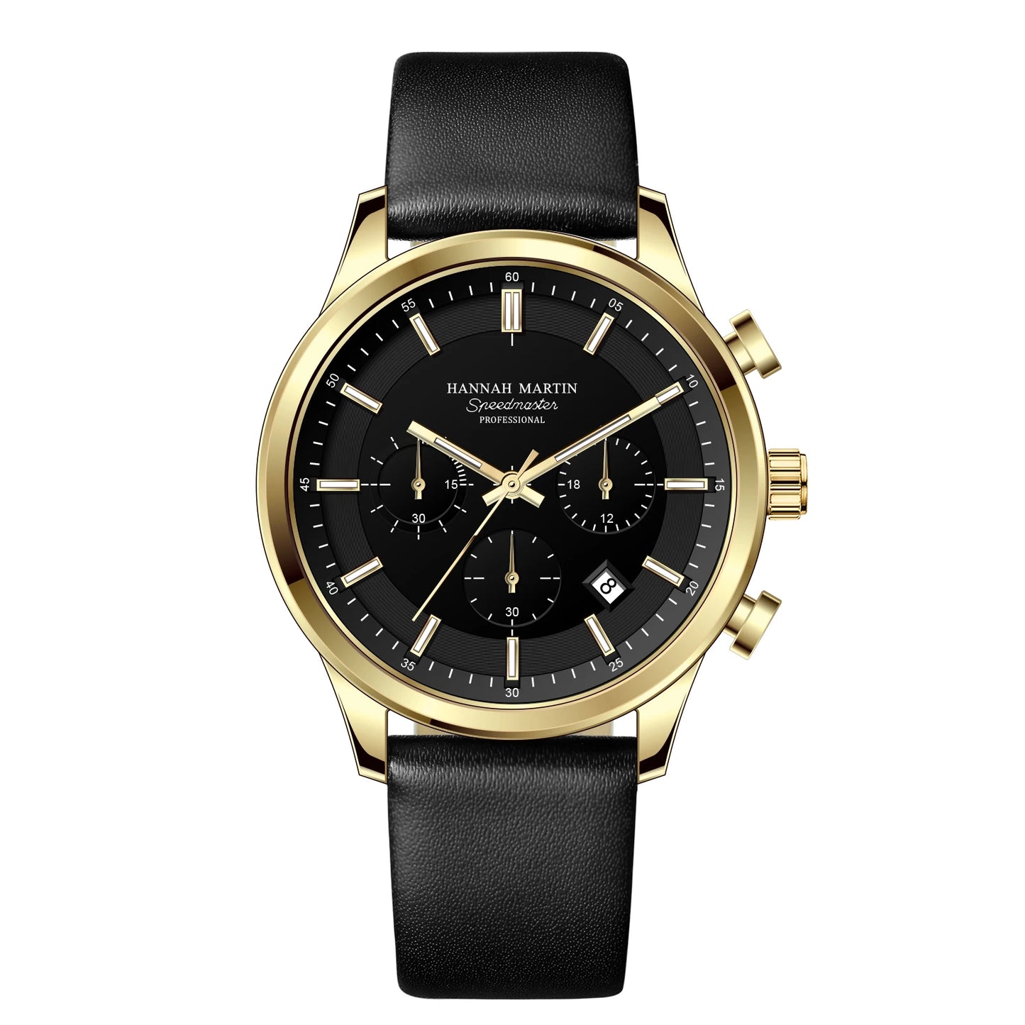 HANNAH MARTIN Men's Business Casual Leather Multifunctional Sports Watch