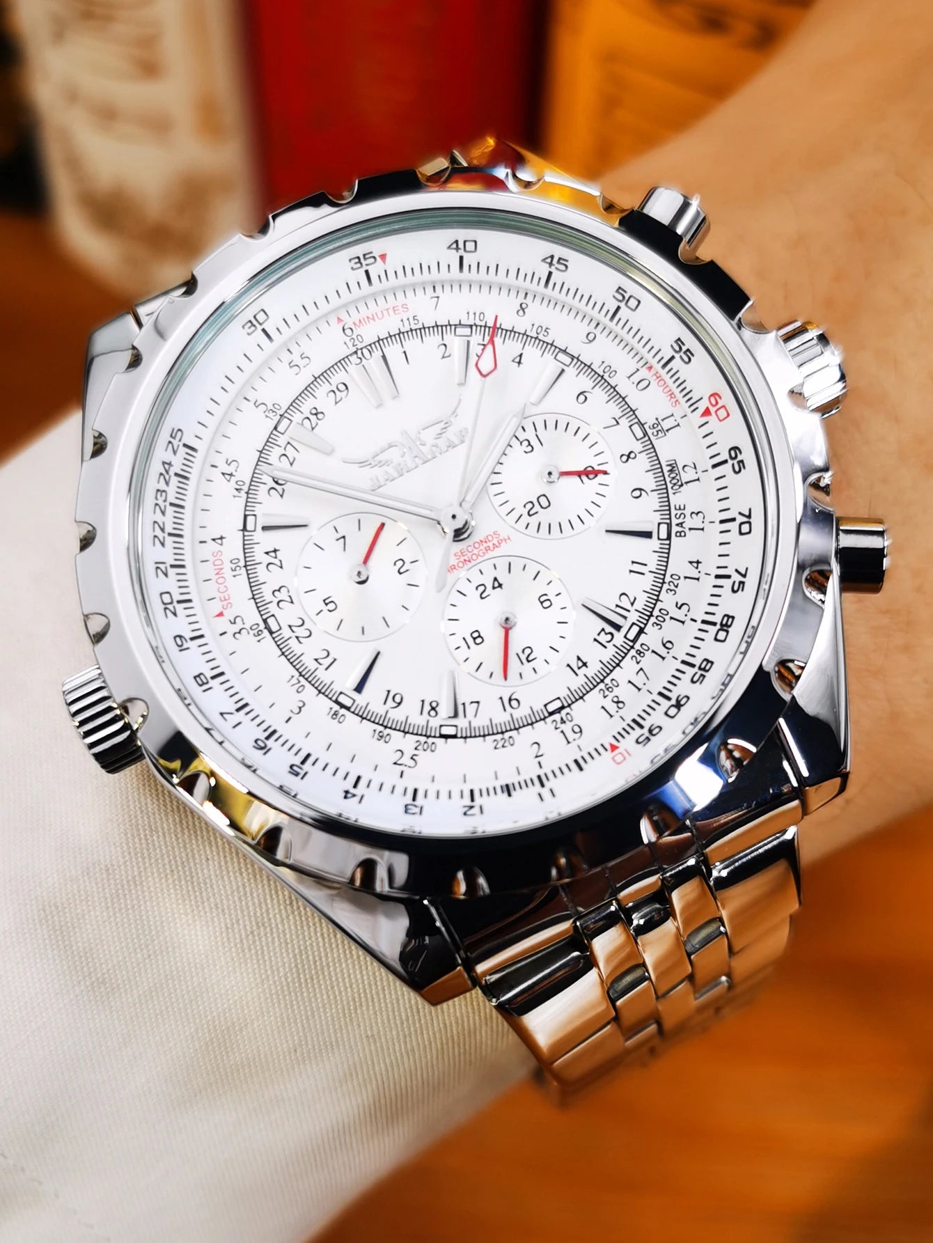 JARAGAR Men's Military Luxury Sport Watch Brand with Silver Stainless Steel Strap
