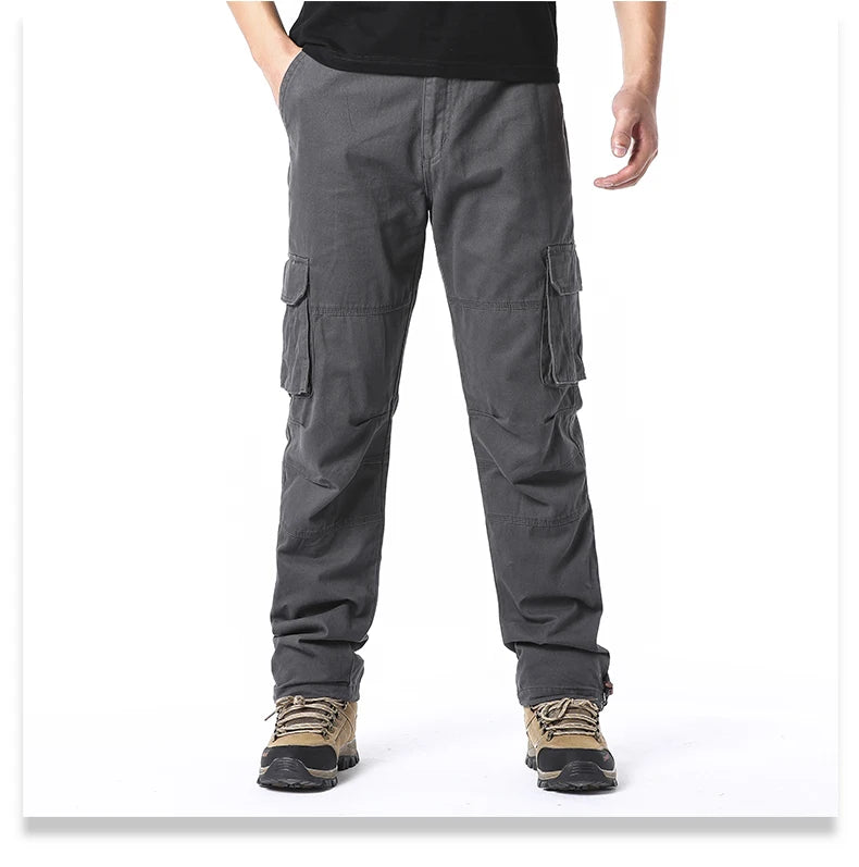 CHIROM SUPPLY Men's Pure Cotton Large Loose Pocket Tactical Pants with Elastic Waistband