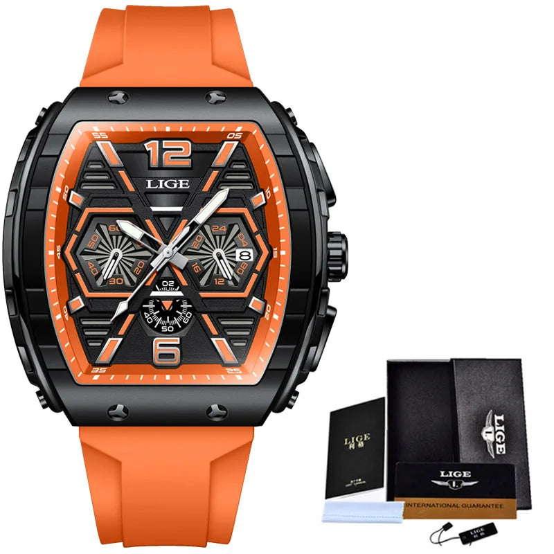 LIGE Men's Luxury Square Silicone Military Watch Waterproof