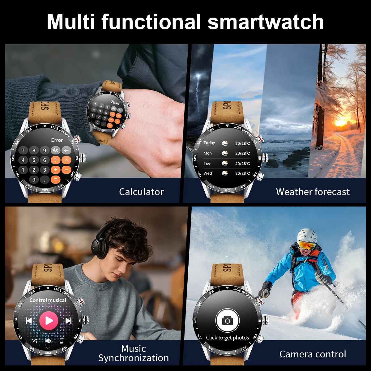 LIGE Men's Rugged Military GPS SmartWatch with HD Screen, Heart Rate, and Bluetooth
