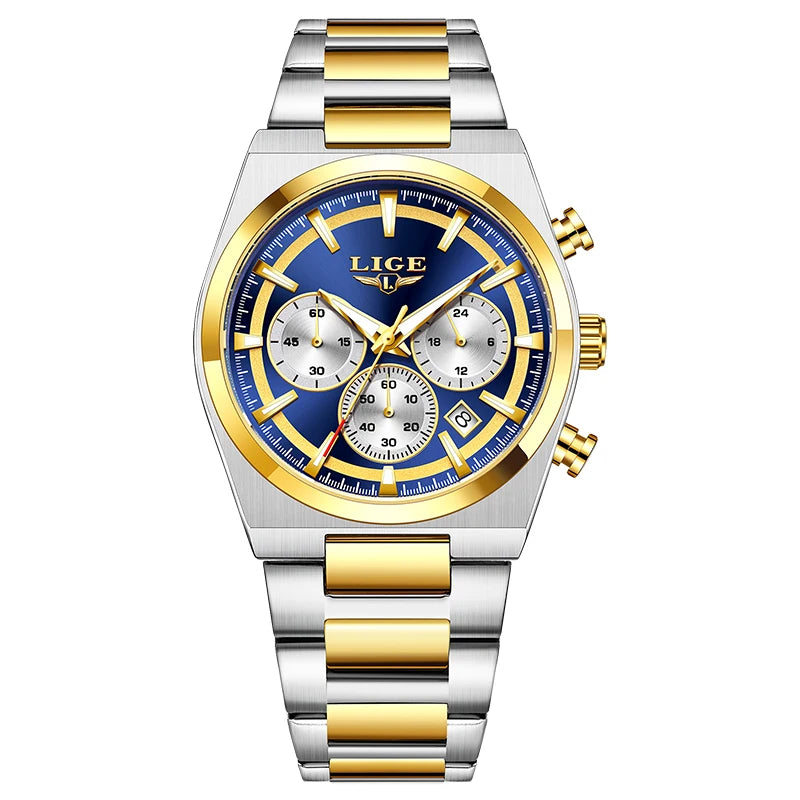LIGE Men's Luxury Waterproof Watch Luminous Date Chronograph & Stainless Steel