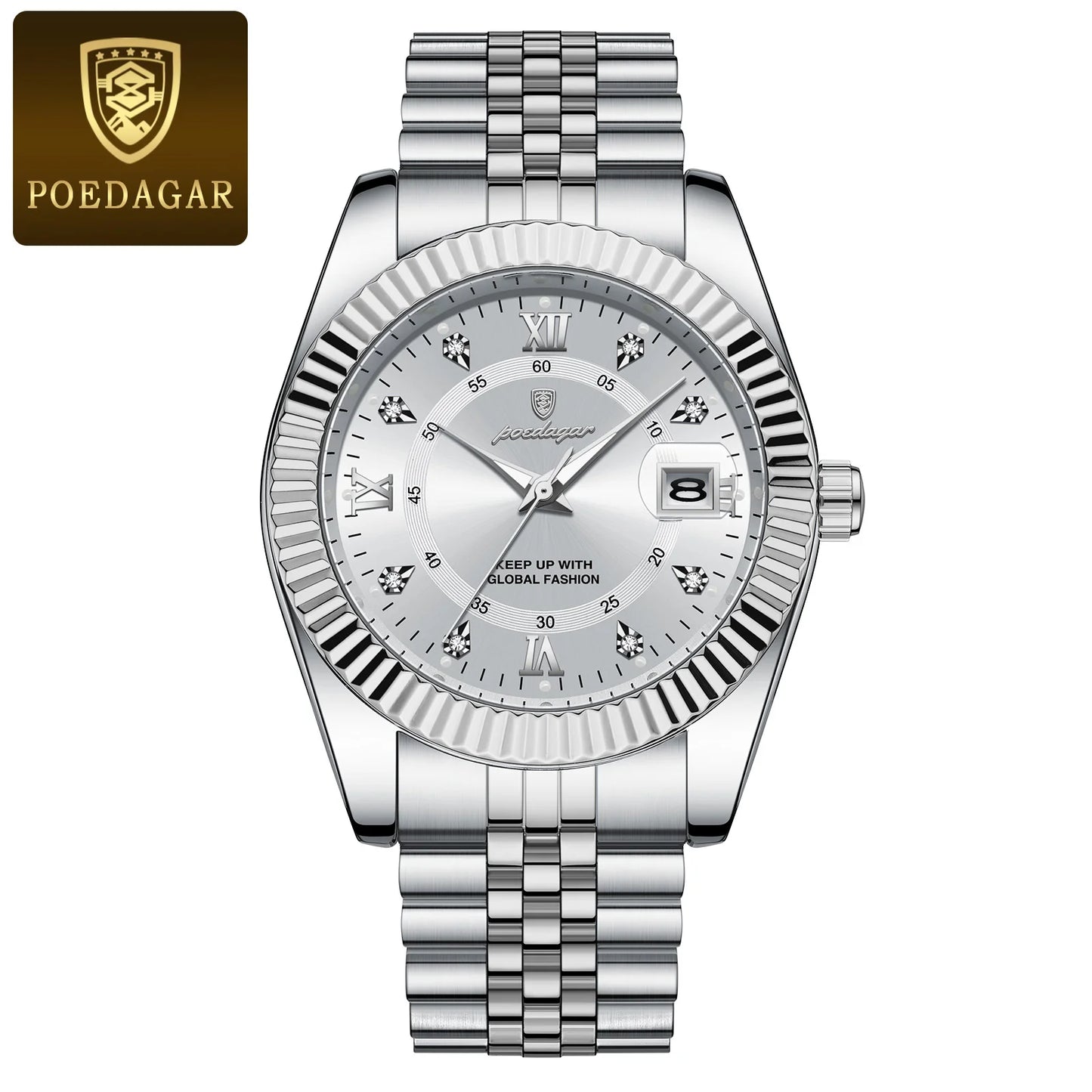 POEDAGAR Men's Stainless Steel Luxury Sport Wrist Watch Waterproof Luminous