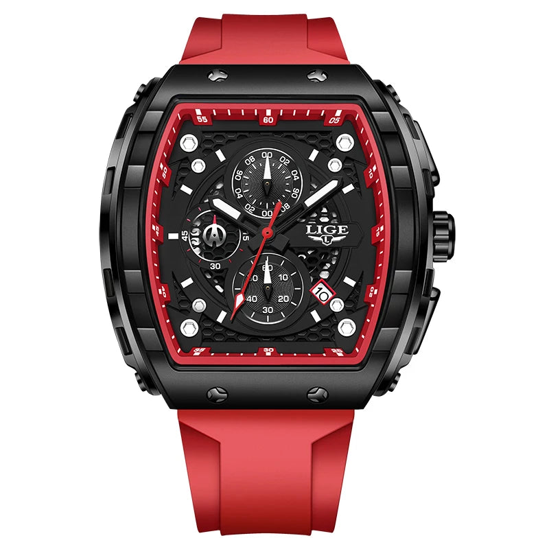 LIGE Men's Luxury Square Military Watch Silicone Waterproof