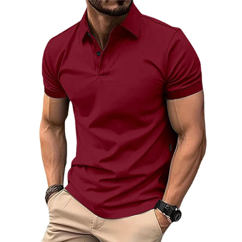 CHIROM SUPPLY Men's Solid Color Lightweight Summer Casual Short Sleeve Polo Button Shirt