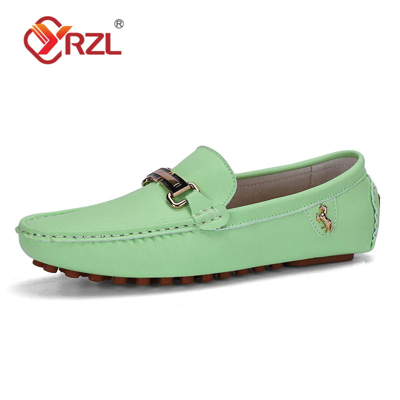 YRZL Men's Handmade Luxury Loafers PU Leather Flats Slip-on Shoes
