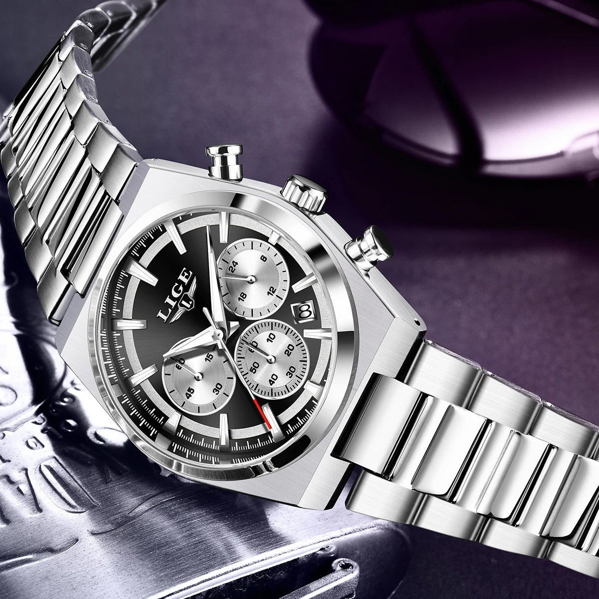 LIGE Men's Luxury Waterproof Watch Luminous Date Chronograph & Stainless Steel