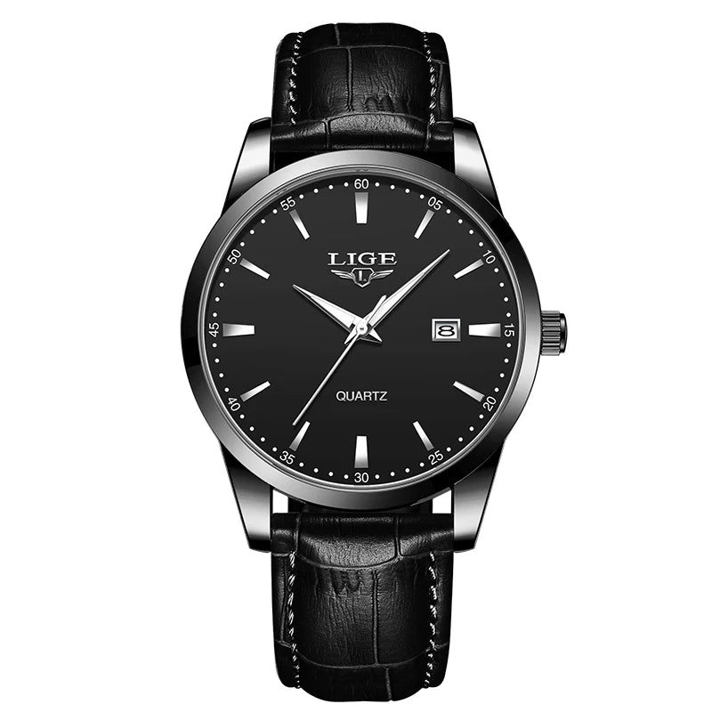 LIGE Men's Brown Leather Military Sports Watch Chronograph