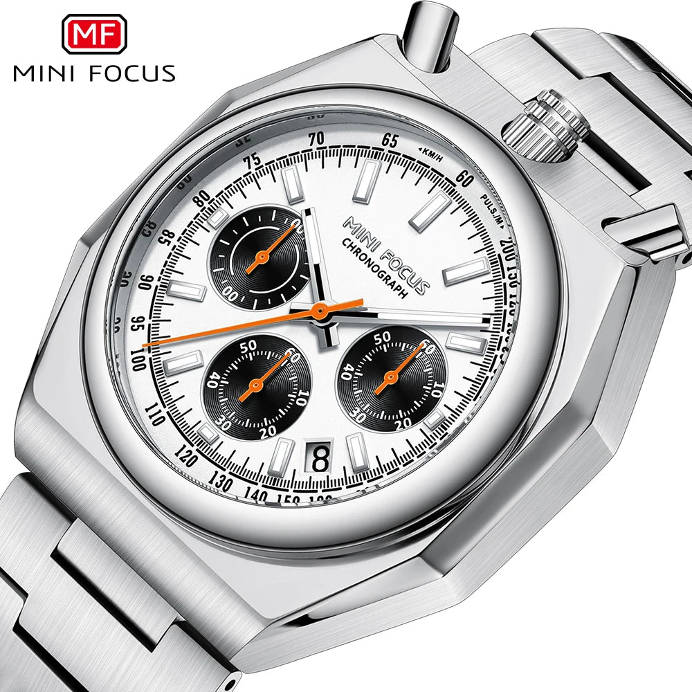 MINI FOCUS Men's Multifunctional Bull Head Quartz Watch Luminous with Stainless Steel Strap