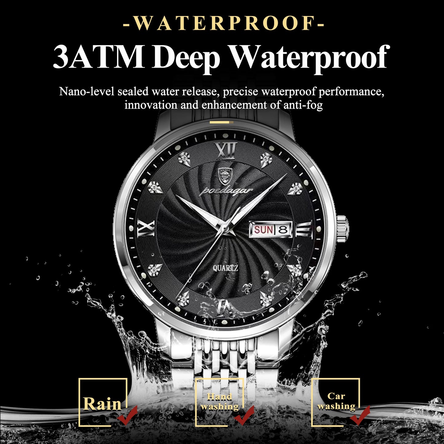 POEDAGAR Luxury Men's Quartz Stainless Steel Watch Waterproof Luminous Date