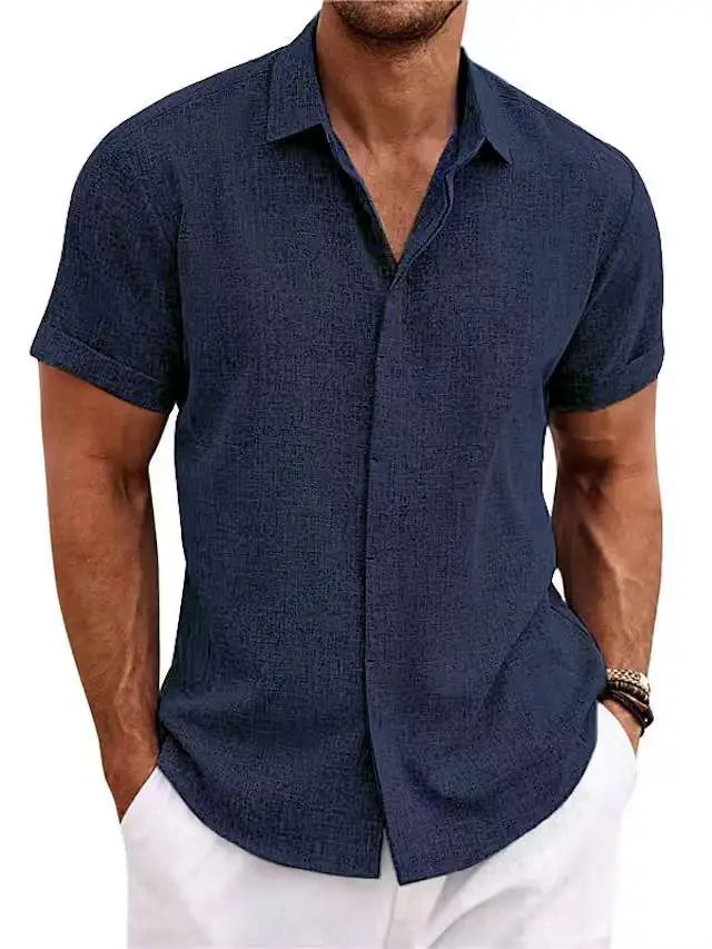 CHIROM SUPPLY Men's Short-sleeved Cotton Linen Button Shirt