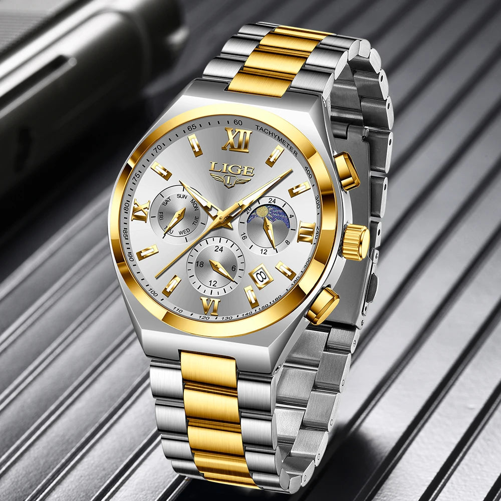 LIGE Original Men's Stainless Steel Sport Watch Waterproof Luminous
