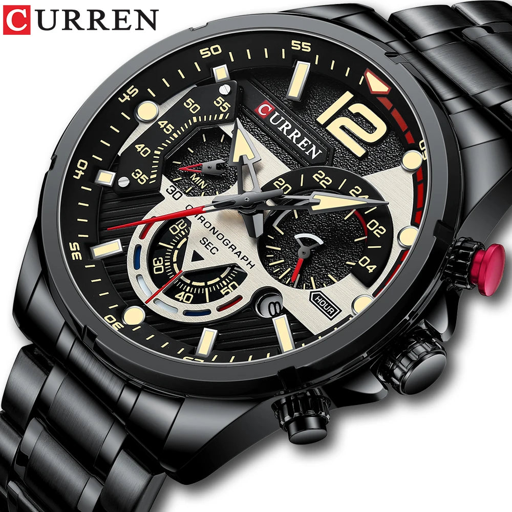 CURREN Men's Stainless Steel Sport Watch Chronograph with Luminous Dial