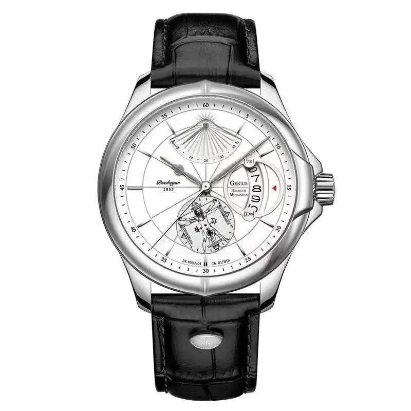 POEDAGAR Men's Luxury Business Leather Wristwatch Waterproof Luminous
