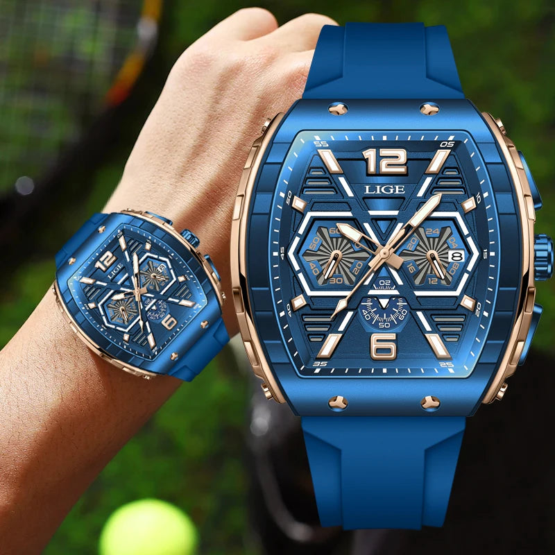 LIGE Men's Luxury Square Silicone Military Watch Waterproof