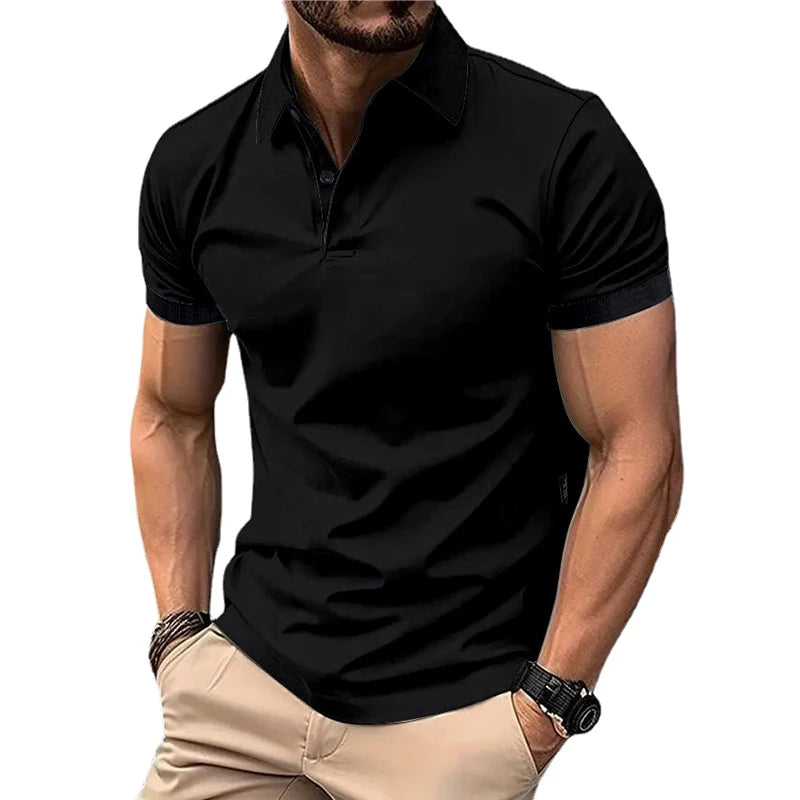 CHIROM SUPPLY Men's Solid Color Lightweight Summer Casual Short Sleeve Polo Button Shirt