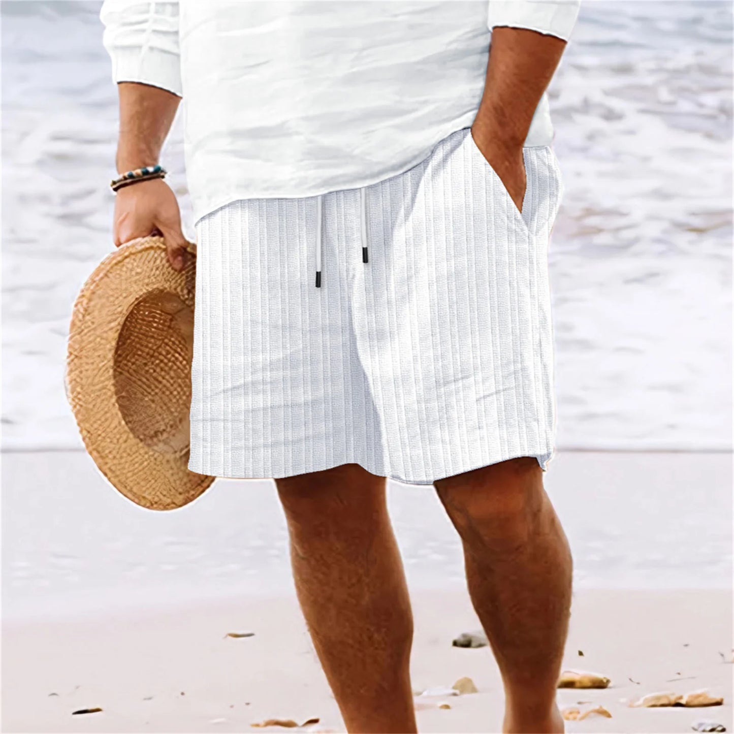 CHIROM SUPPLY Men's Hawaiian Beach Style Multi-Pocket Lightweight Comfortable Shorts