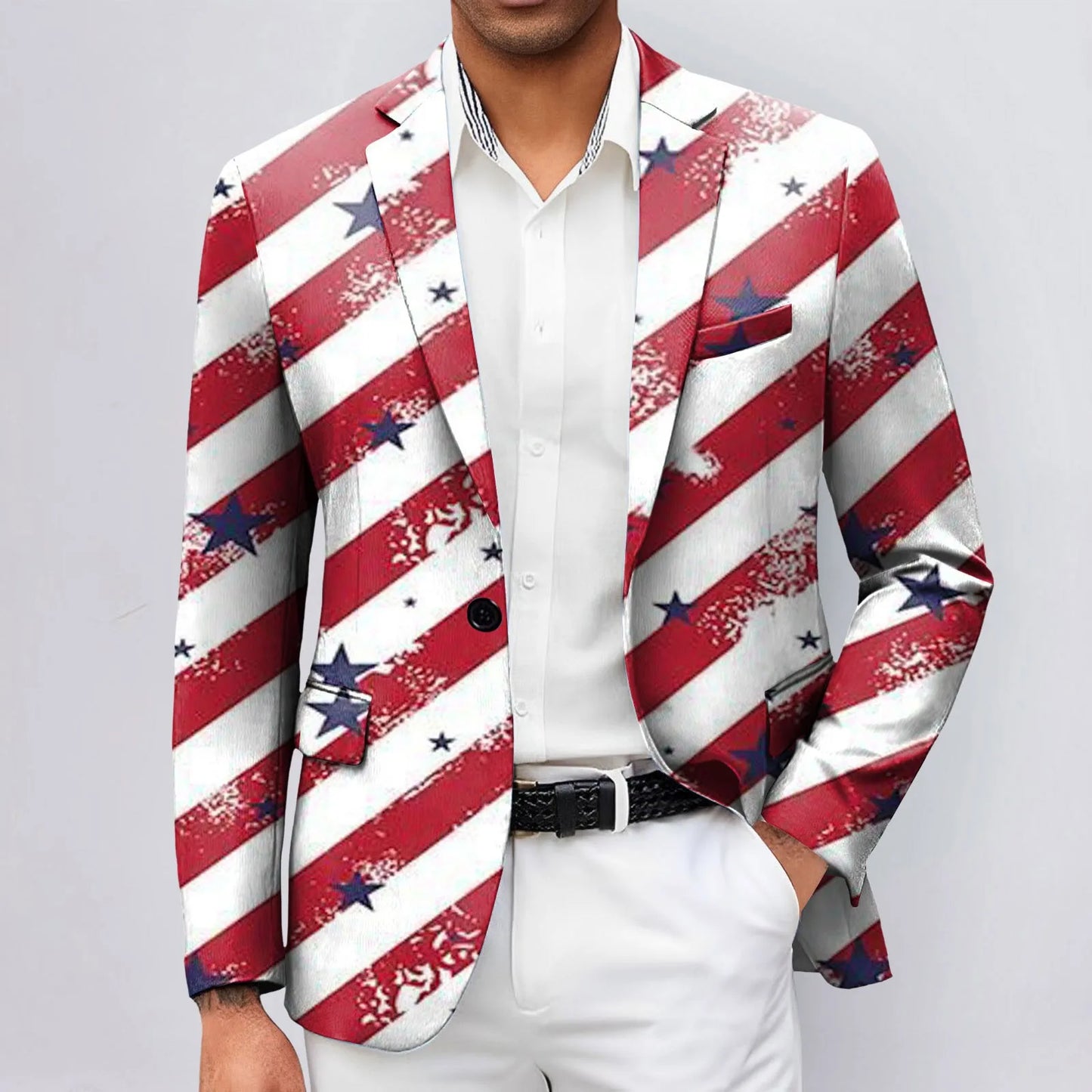 CHIROM SUPPLY One Button Men's Independence Day 3d Digital Printed Suit Jacket