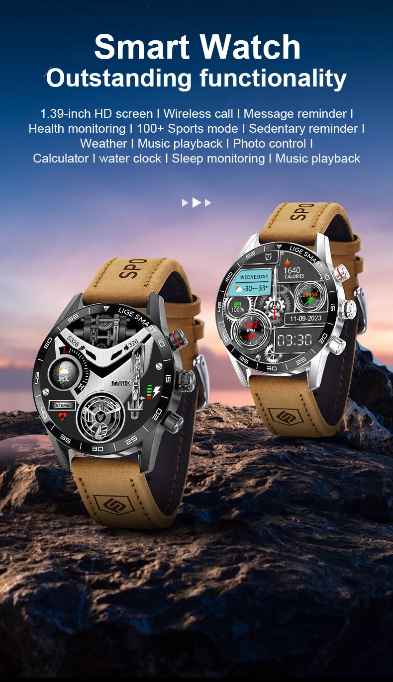 LIGE Men's Rugged Military GPS SmartWatch with HD Screen, Heart Rate, and Bluetooth