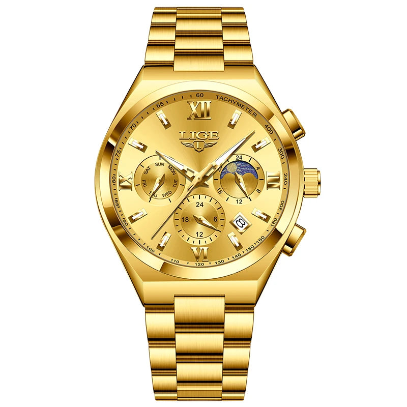 LIGE Original Men's Stainless Steel Sport Watch Waterproof Luminous