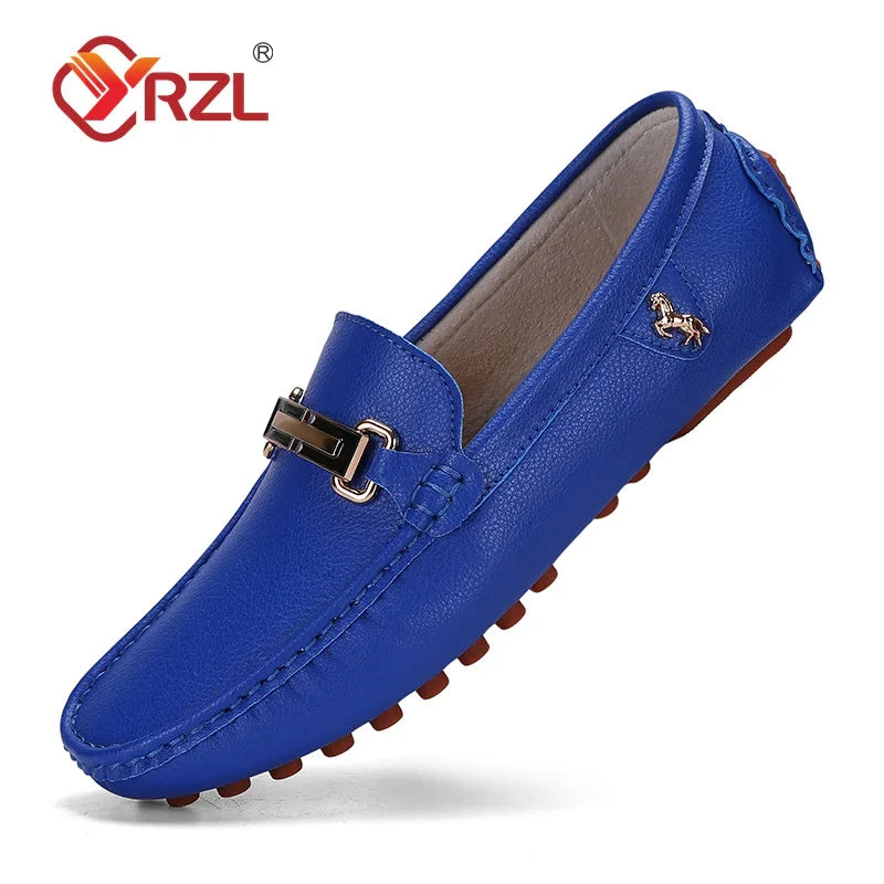 YRZL Men's Handmade Luxury Loafers PU Leather Flats Slip-on Shoes