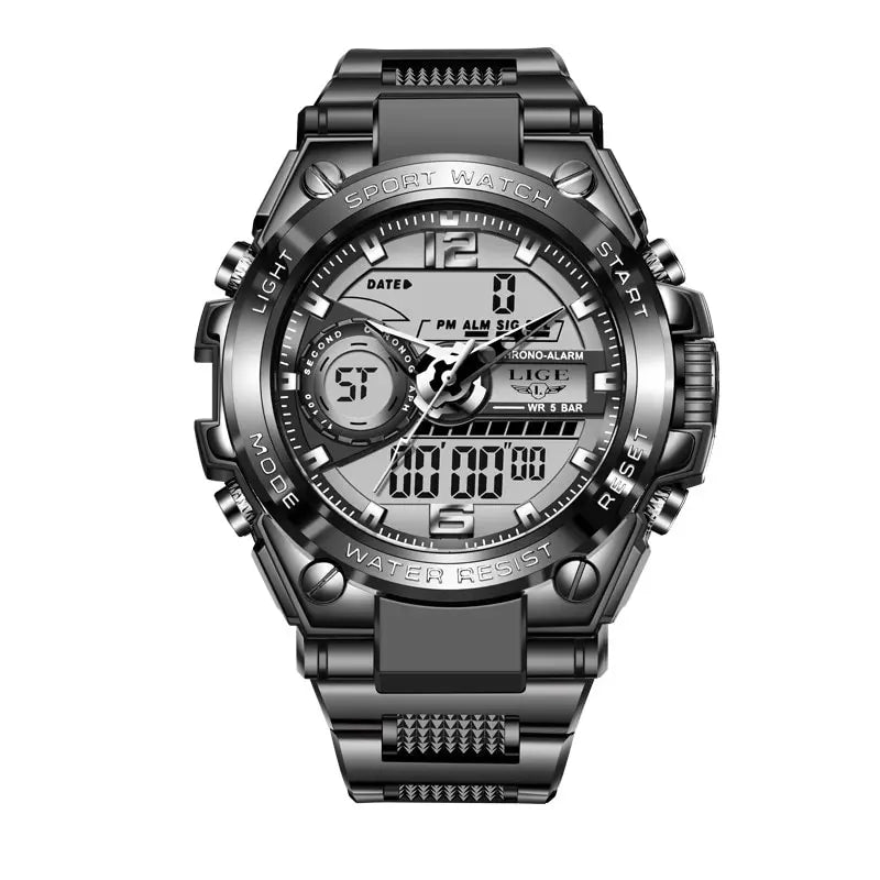 LIGE Men's Digital Sport Military Watch 50m Waterproof LED