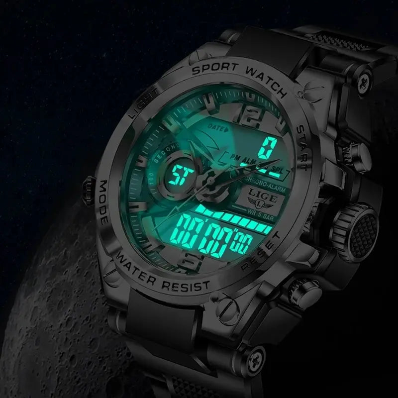 LIGE Men's Digital Sport Military Watch 50m Waterproof LED