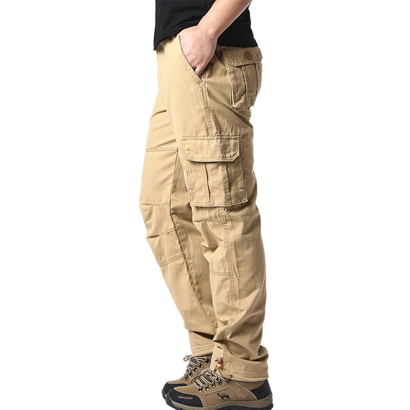 CHIROM SUPPLY Men's Pure Cotton Large Loose Pocket Tactical Pants with Elastic Waistband